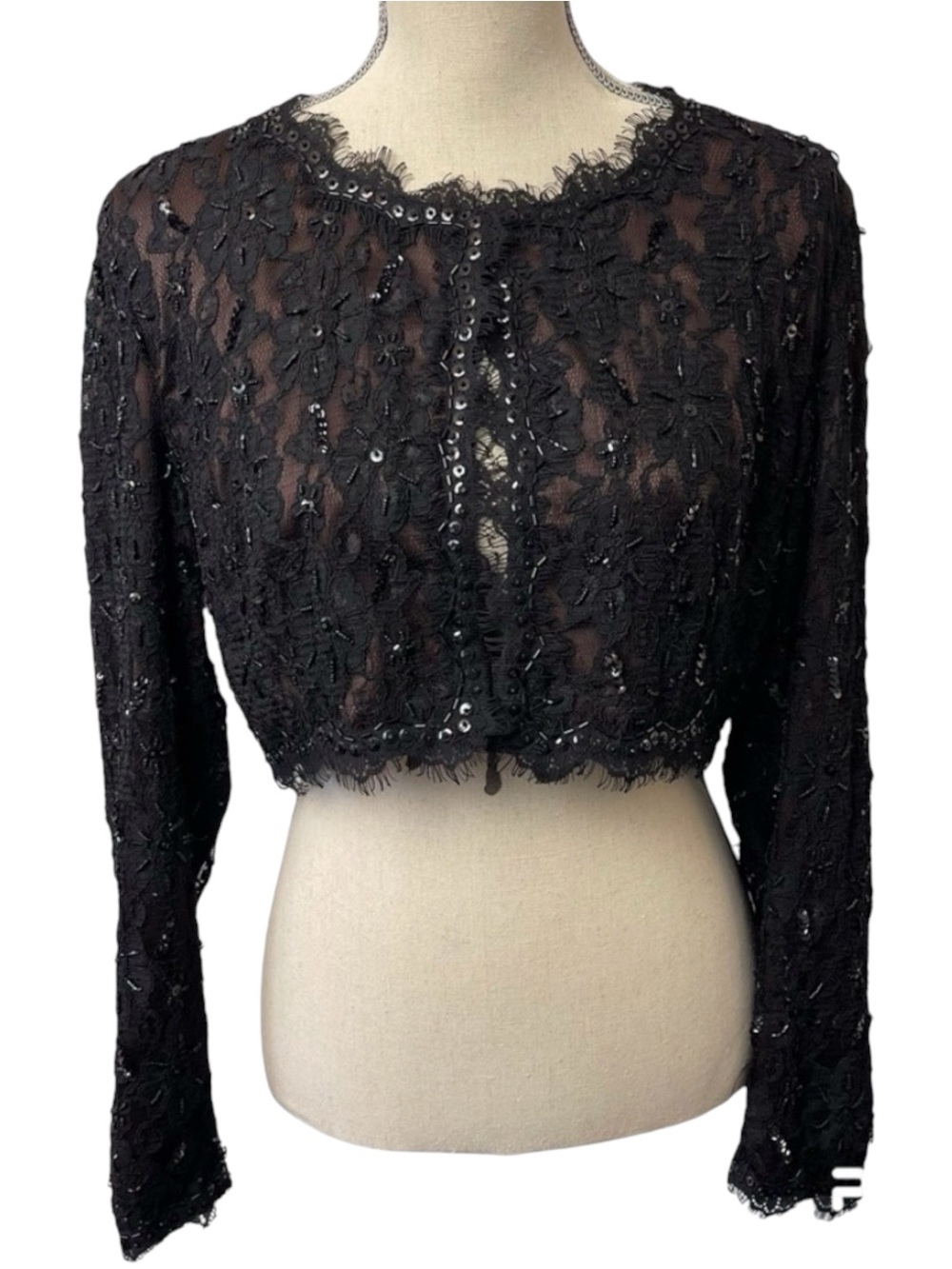 Planet Black Lace Sequin Crop Open Top Snap Top (L/12)